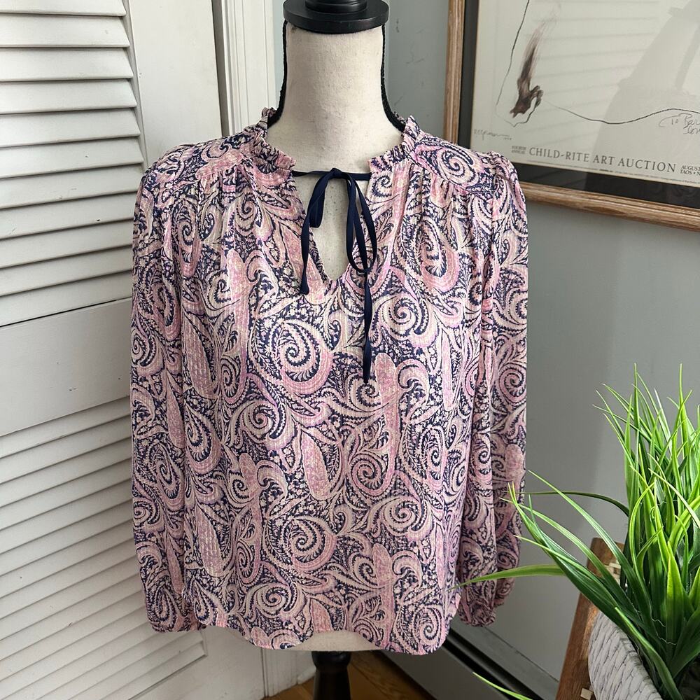Joie Top Womens XS Pink Metallic Paisley Blouse Feminine Romantic Fairy Boho